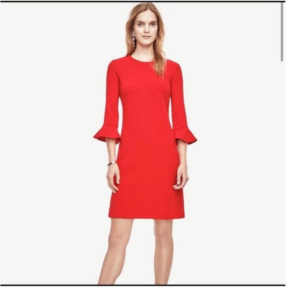 ANN TAYLOR Red Bell Sleeve Sheath‎ Dress Size 10 ( G-153)